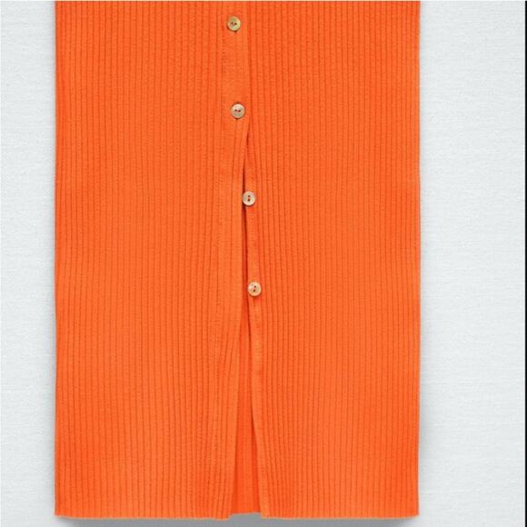 Zara Orange Ribbed Buttoned Maxi Dress NWT Large - Picture 4 of 5